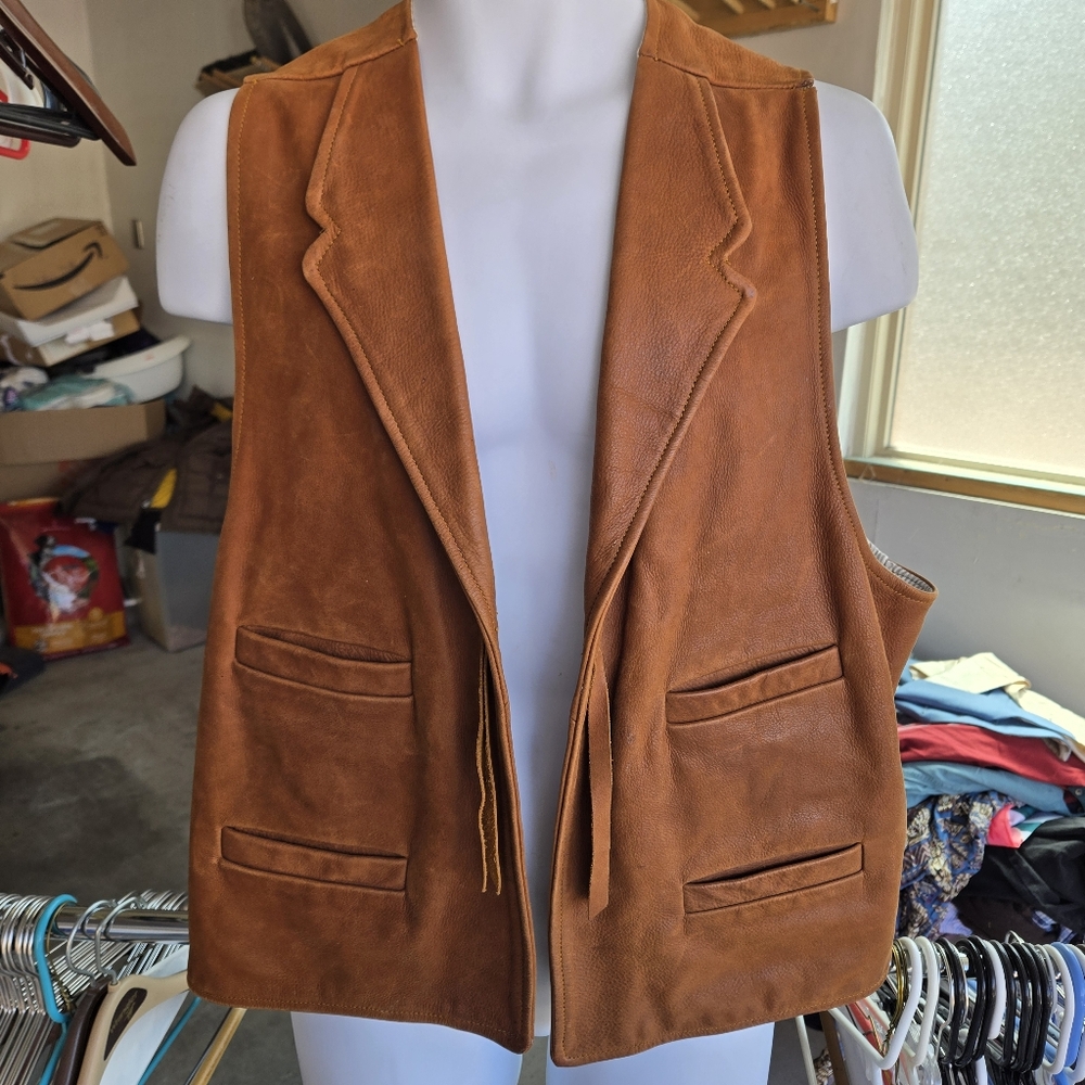 Men's Wah Maker Brown Leather Vest XL